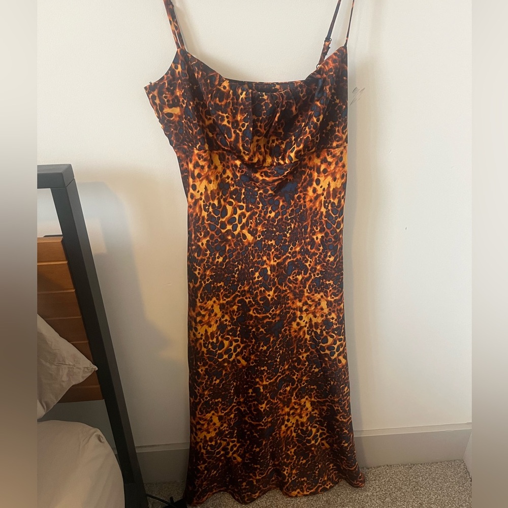 Wayf Orange and Black Printed Dress
